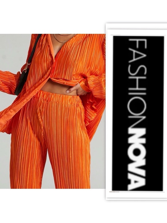 Fashion Nova Pants - Fashion Nova Orange Two Piece Plisse Pants Set